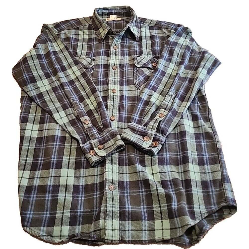Duluth Men L  Blackwatch Plaid  Flannel Button Down Shirt  Tartan Mid Weight